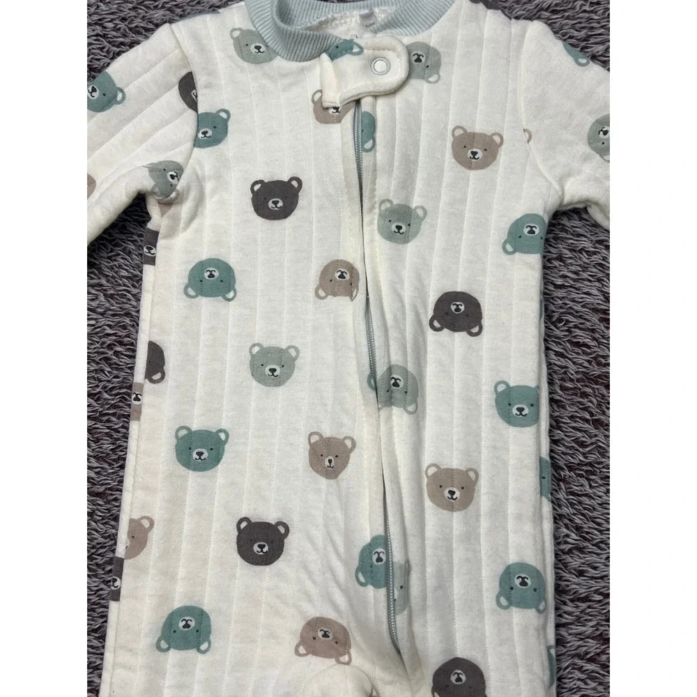 Dream Girl Baby 3-6M Quilted Bear Print Footed Sleeper Pajamas Zip One Piece